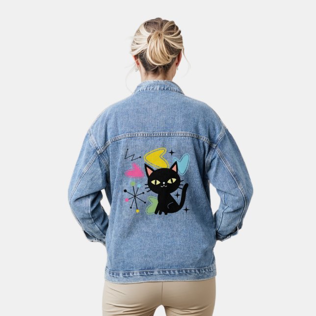 Schwarze Katze aus der Mitte des Jahrhunderts Jeansjacke (Modell)