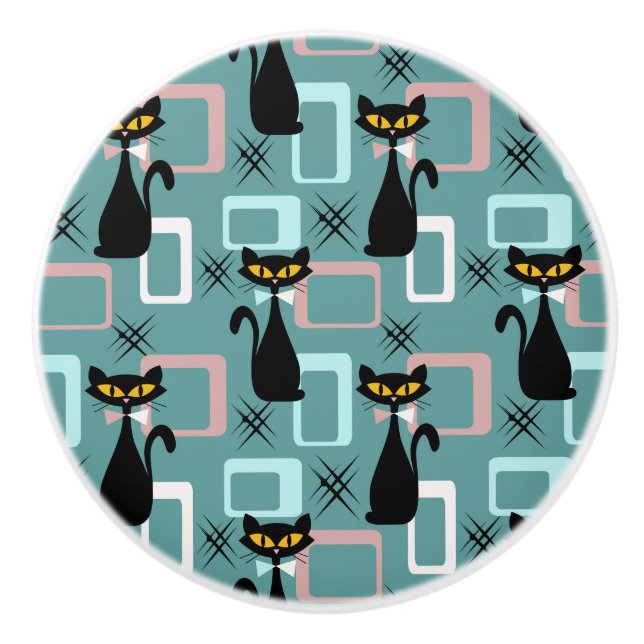 Schwarze Katze aus der Mitte des Jahrhunderts Keramikknauf (Vorderseite)