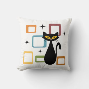 Schwarze Katze aus der Mitte des Jahrhunderts Kissen