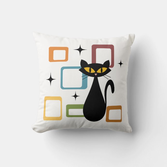 Schwarze Katze aus der Mitte des Jahrhunderts Kissen (Vorderseite)