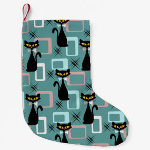 Schwarze Katze aus der Mitte des Jahrhunderts Kleiner Weihnachtsstrumpf