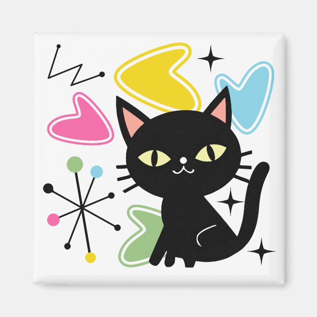 Schwarze Katze aus der Mitte des Jahrhunderts Magnet (Vorne)