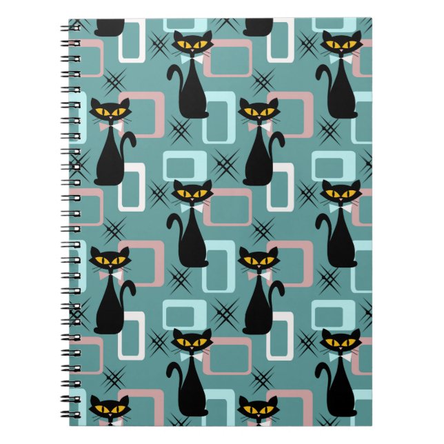 Schwarze Katze aus der Mitte des Jahrhunderts Notizblock (Vorderseite)