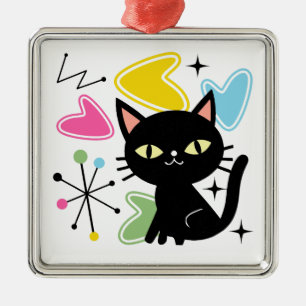 Schwarze Katze aus der Mitte des Jahrhunderts Ornament Aus Metall