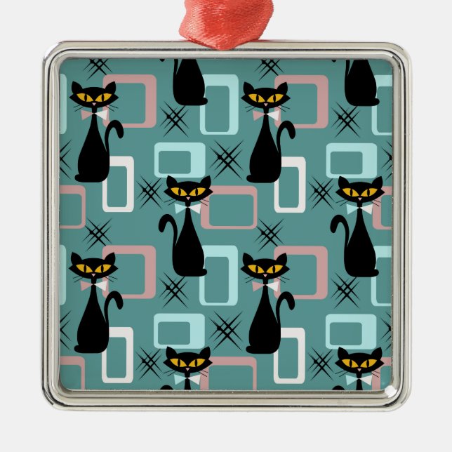 Schwarze Katze aus der Mitte des Jahrhunderts Ornament Aus Metall (Vorne)