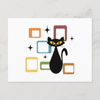 Schwarze Katze aus der Mitte des Jahrhunderts Postkarte