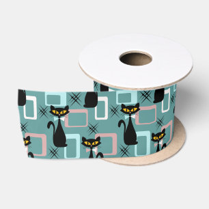 Schwarze Katze aus der Mitte des Jahrhunderts Satinband