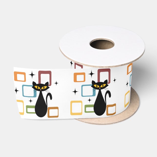 Schwarze Katze aus der Mitte des Jahrhunderts Satinband (Spule)