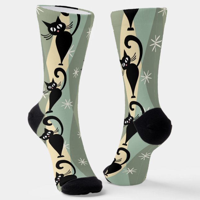 Schwarze Katze aus der Mitte des Jahrhunderts Socken (Gewinkelt)