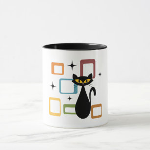 Schwarze Katze aus der Mitte des Jahrhunderts Tasse