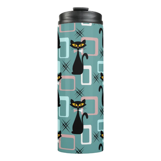 Schwarze Katze aus der Mitte des Jahrhunderts Thermosbecher (Vorderseite)