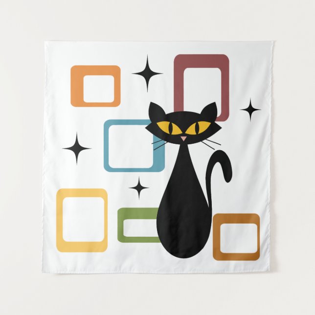 Schwarze Katze aus der Mitte des Jahrhunderts Wandteppich (Vorderseite)