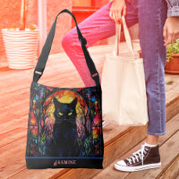 Schwarze Katze aus festem Glas Roter Spooky