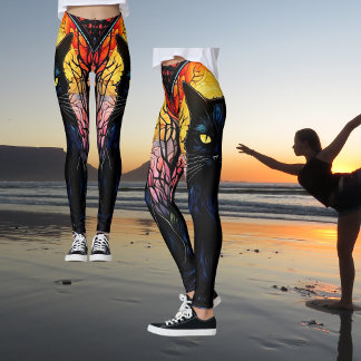 Schwarze Katze aus festem Glas Roter Spooky Yoga Leggings