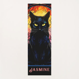 Schwarze Katze aus festem Glas Roter Spooky Yogamatte