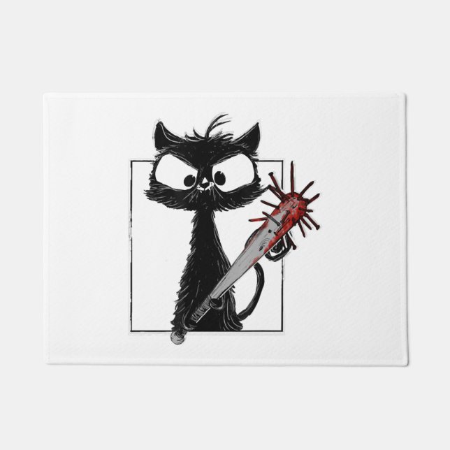 Schwarze Katze Baseball Horror Halloween Fußmatte (Vorderseite)
