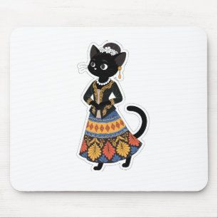 Schwarze Katze Batik Kunst Mauspad
