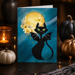 Schwarze Katze | Battkatze | Elegante Halloween-Ka Feiertagskarte