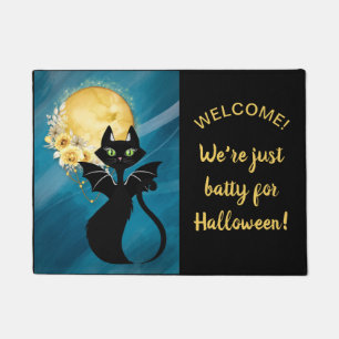 Schwarze Katze   Battkatze   Elegantes Halloween 1 Fußmatte