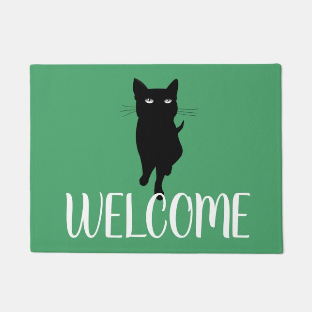 Schwarze Katze Begrüßungsmatte Fußmatte (Vorderseite)