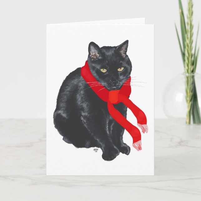 Schwarze Katze Behalte zu Weihnachten warm (Vorderseite)