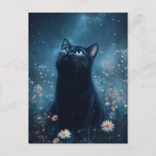 Schwarze Katze betrachtet den Blaustern-Nebel Nach Postkarte