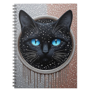 Schwarze Katze Blaue Augen Moderne Gothic-Porträt Notizblock