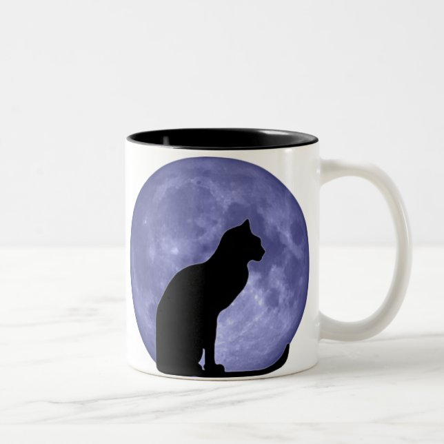 Schwarze Katze, blauer Mond Zweifarbige Tasse (Rechts)