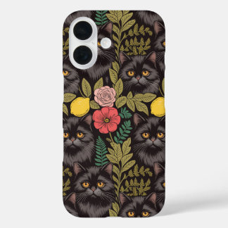Schwarze Katze & Botanische Rosen iPhone 16 Hülle