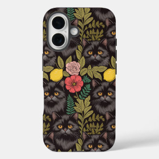 Schwarze Katze & Botanische Rosen iPhone 16 Hülle