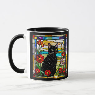 Schwarze Katze Buntglas Tasse