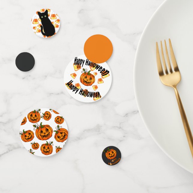 Schwarze Katze, Candy-Mais-Muster, Halloween-Kürbi Konfetti (Gruppe)