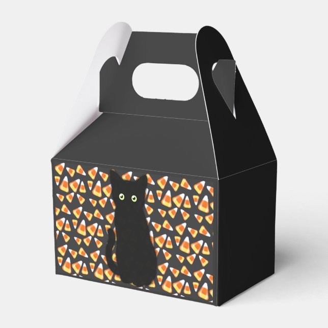Schwarze Katze, Candy Mais Muster, Halloween-Spaß Geschenkschachtel (Vorderseite)