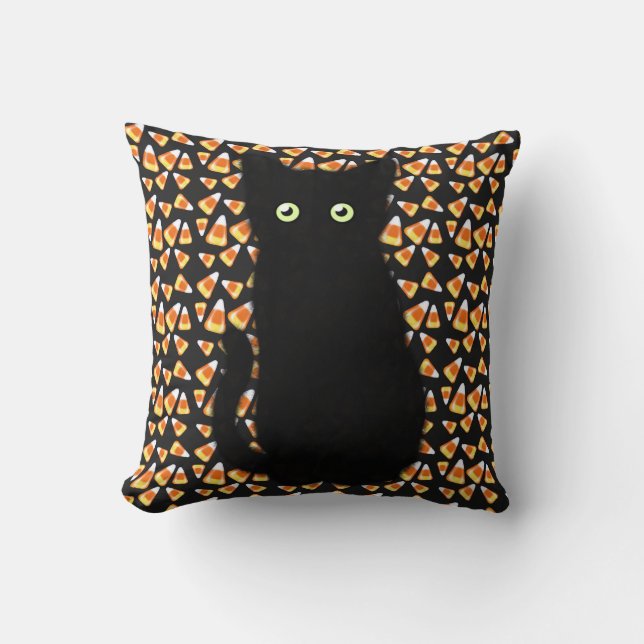 Schwarze Katze, Candy Mais Muster, Halloween-Spaß Kissen (Vorderseite)