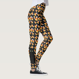Schwarze Katze, Candy Mais Muster, Halloween-Spaß Leggings