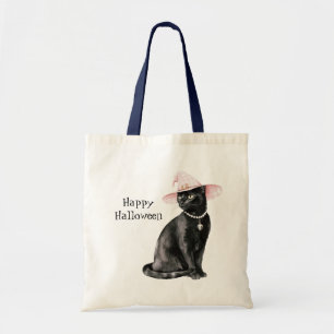 Schwarze Katze Chic Rosa Hut Halloween Tragetasche