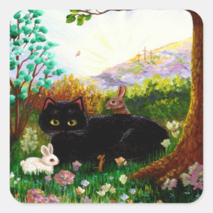 Schwarze Katze Christliche Kunstmalerei Creationar Quadratischer Aufkleber