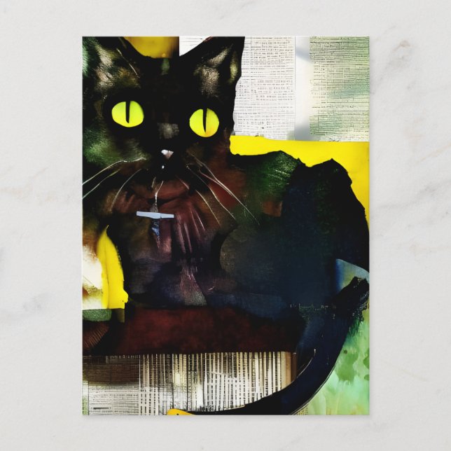 Schwarze Katze Collage Painting Postcard Postkarte (Vorderseite)
