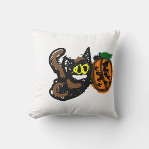 Schwarze Katze coole Kürbis-Pfad Kissen