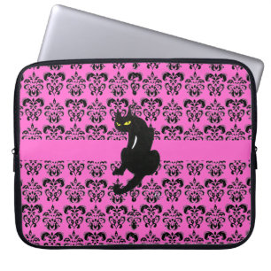 SCHWARZE KATZE DAMAST schwarz lila Laptopschutzhülle