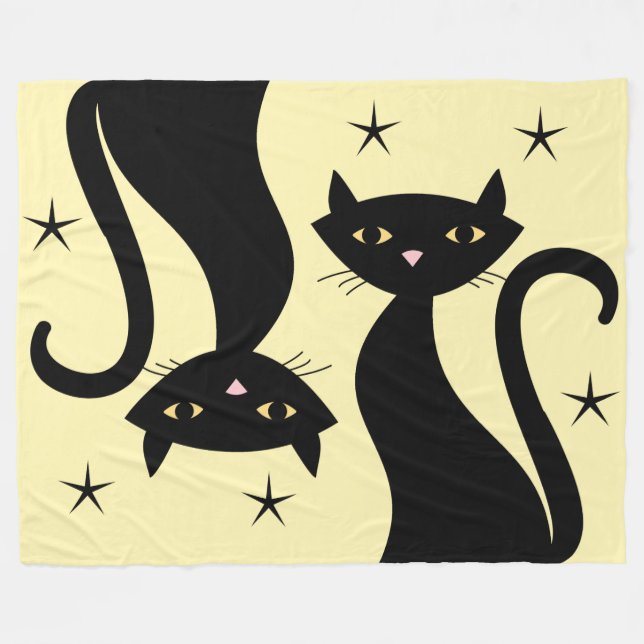 Schwarze Katze der 50er Jahre, gelb Fleecedecke (Vorderseite (Horizontal))