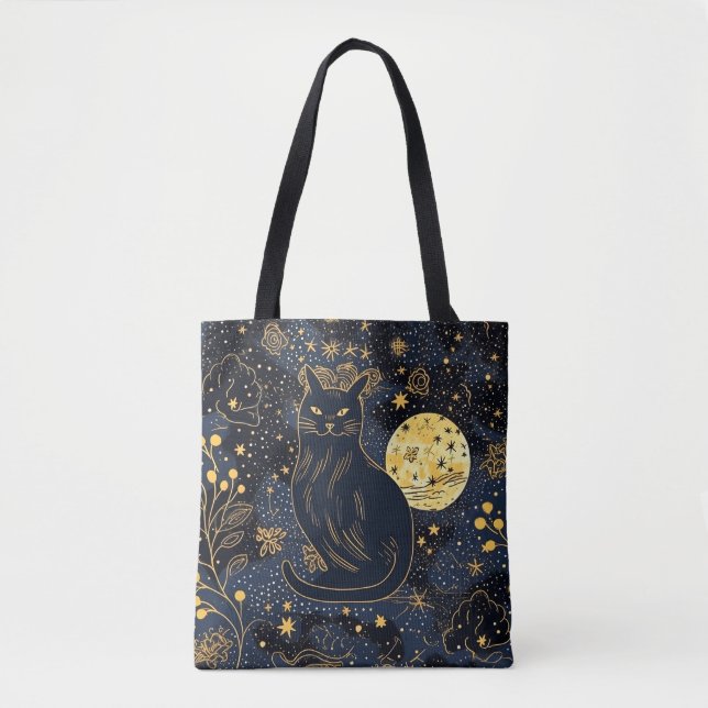 Schwarze Katze des Sternenhimmel Tasche (Vorderseite)