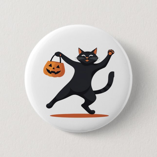 Schwarze Katze, die am Halloween-Bash heranreift u Button (Vorderseite)