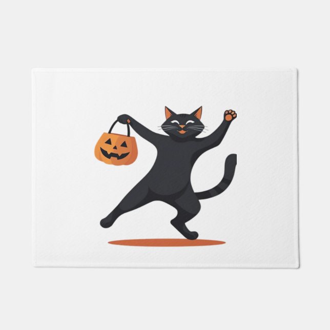 Schwarze Katze, die am Halloween-Bash heranreift u Fußmatte (Vorderseite)