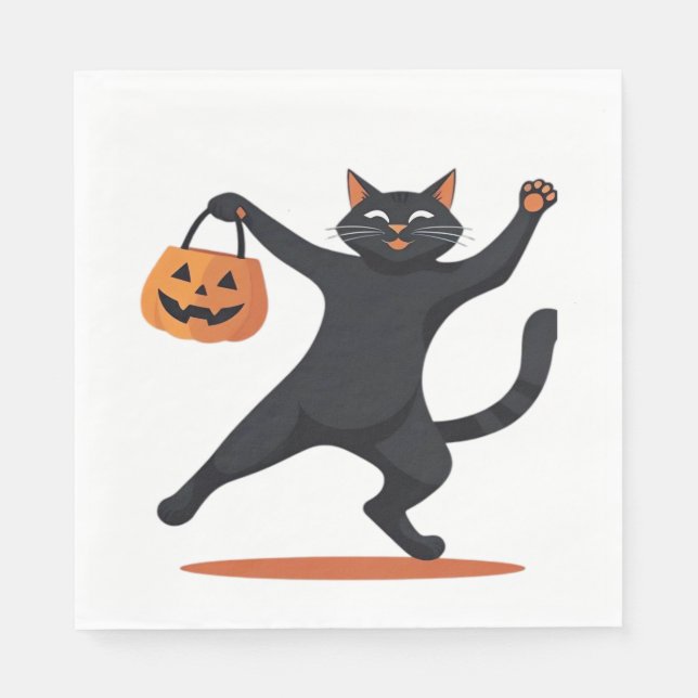 Schwarze Katze, die am Halloween-Bash heranreift u Serviette (Vorderseite)