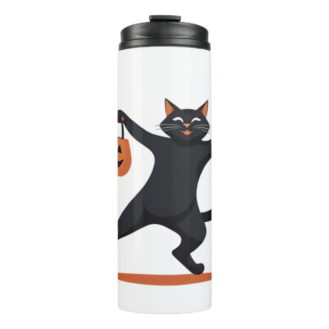 Schwarze Katze, die am Halloween-Bash heranreift u Thermosbecher (Vorderseite)
