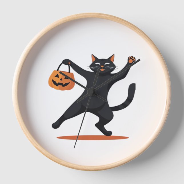 Schwarze Katze, die am Halloween-Bash heranreift u Uhr (Vorderseite)