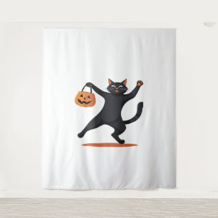 Schwarze Katze, die am Halloween-Bash heranreift u Wandteppich