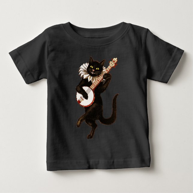 Schwarze Katze, die Banjo spielt Baby T-shirt (Vorderseite)