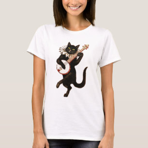 Schwarze Katze, die Banjo spielt T-Shirt
